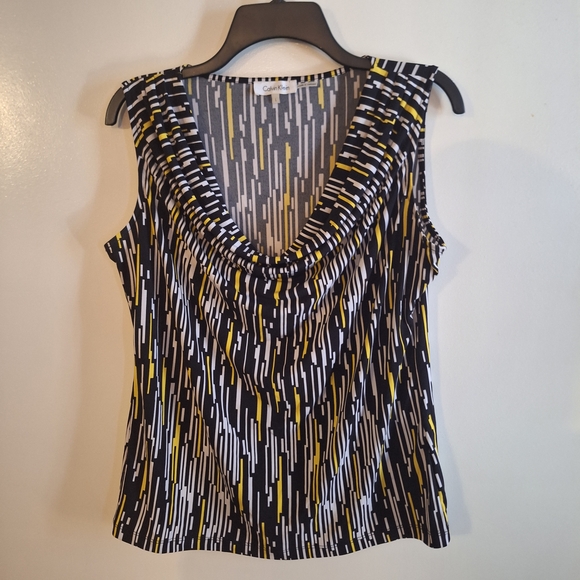 Calvin Klein Black and Yellow Striped Tank Top - Picture 1 of 5